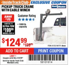 Harbor Freight ITC Coupon 1/2 TON CAPACITY PICKUP CRANE WITH CABLE WINCH Lot No. 61522/60731/37555 Expired: 3/3/20 - $124.99