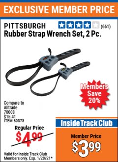Harbor Freight ITC Coupon 2 PIECE RUBBER STRAP WRENCH SET Lot No. 69373/94119/40198/62702 Expired: 1/28/21 - $3.99