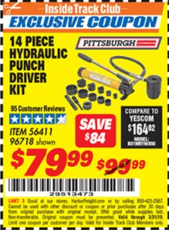 Harbor Freight ITC Coupon 14 PIECE HYDRAULIC PUNCH DRIVER KIT Lot No. 96718/56411 Expired: 3/31/19 - $79.99