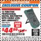 Harbor Freight ITC Coupon 14 FUNCTION PROFESSIONAL DIGITAL MULTIMETER WITH SOUND LEVEL AND LUMINOSITY Lot No. 98674 Expired: 12/31/17 - $44.99