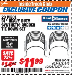 Harbor Freight ITC Coupon 31" HEAVY DUTY SYNTHETIC RUBBER TIE DOWN SET PACK OF 20 Lot No. 40048/60824/63343/63277 Expired: 1/31/20 - $11.99