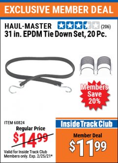 Harbor Freight ITC Coupon 31" HEAVY DUTY SYNTHETIC RUBBER TIE DOWN SET PACK OF 20 Lot No. 40048/60824/63343/63277 Expired: 2/25/21 - $11.99