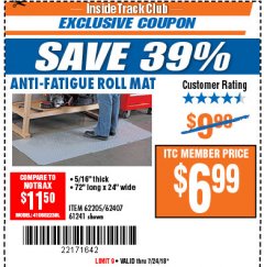 Harbor Freight ITC Coupon ANTI-FATIGUE ROLL MAT Lot No. 61241/62205/62407 Expired: 7/24/18 - $6.99