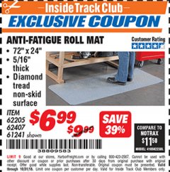 Harbor Freight ITC Coupon ANTI-FATIGUE ROLL MAT Lot No. 61241/62205/62407 Expired: 10/31/18 - $6.99