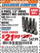 Harbor Freight ITC Coupon 8 PIECE 1/2" DRIVE IMPACT HEX SOCKET SETS Lot No. 61335/67893/67895/61337 Expired: 7/31/17 - $21.99
