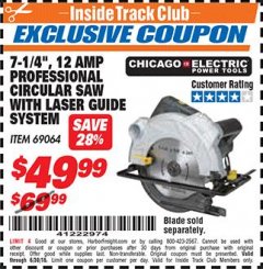 Harbor Freight ITC Coupon 7-1/4" HEAVY DUTY CIRCULAR SAW WITH LASER GUIDE SYSTEM Lot No. 69064 Expired: 6/30/18 - $49.99