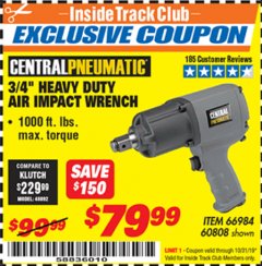 Harbor Freight ITC Coupon 3/4" HEAVY DUTY AIR IMPACT WRENCH Lot No. 60808/66984 Expired: 10/31/19 - $79.99