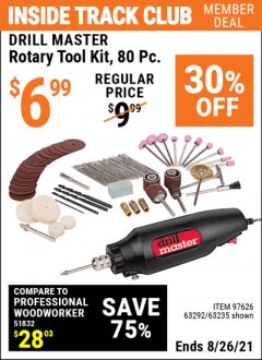 Harbor Freight ITC Coupon 80 PIECE ROTARY TOOL KIT Lot No. 68986/97626/63292/63235 Expired: 8/26/21 - $6.99
