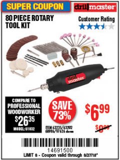 Harbor Freight Coupon 80 PIECE ROTARY TOOL KIT Lot No. 68986/97626/63292/63235 Expired: 8/27/18 - $6.99