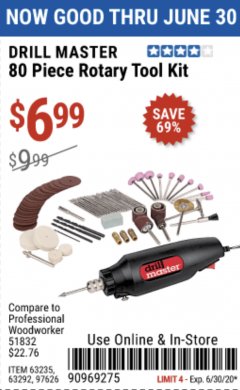 Harbor Freight Coupon 80 PIECE ROTARY TOOL KIT Lot No. 68986/97626/63292/63235 Expired: 6/30/20 - $6.99
