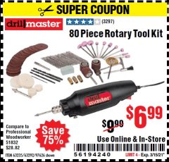 Harbor Freight Coupon 80 PIECE ROTARY TOOL KIT Lot No. 68986/97626/63292/63235 Expired: 3/15/21 - $6.99
