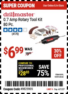 Harbor Freight Coupon 80 PIECE ROTARY TOOL KIT Lot No. 68986/97626/63292/63235 Expired: 4/7/22 - $6.99