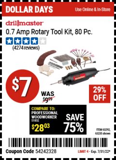 Harbor Freight Coupon 80 PIECE ROTARY TOOL KIT Lot No. 68986/97626/63292/63235 Expired: 7/31/22 - $0.07