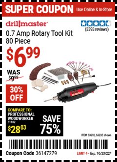 Harbor Freight Coupon 80 PIECE ROTARY TOOL KIT Lot No. 68986/97626/63292/63235 Expired: 10/23/22 - $6.99