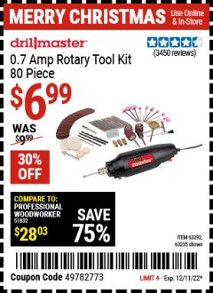 Harbor Freight Coupon 80 PIECE ROTARY TOOL KIT Lot No. 68986/97626/63292/63235 Expired: 12/11/22 - $6.99