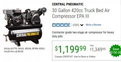 Harbor Freight Coupon 14 HP, 30 GALLON, 180 PSI TRUCK BED GAS POWERED AIR COMPRESSOR (420 CC) Lot No. 67853/56101/69784/62913/62779 Expired: 6/30/20 - $1199.99