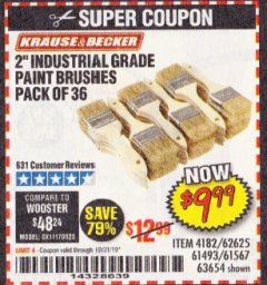 Harbor Freight Coupon 2" INDUSTRIAL GRADE CHIP BRUSHES, PACK OF 36 Lot No. 62625/61493/61567 Expired: 10/31/19 - $9.99