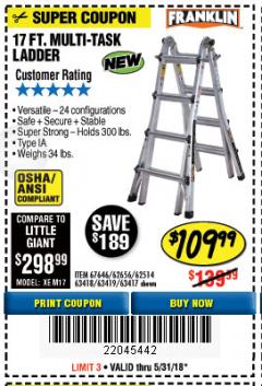 Harbor Freight Coupon 17 FT. TYPE 1A MULTI-TASK LADDER Lot No. 67646/62656/62514/63418/63419/63417 Expired: 5/31/18 - $109.99