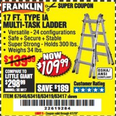 Harbor Freight Coupon 17 FT. TYPE 1A MULTI-TASK LADDER Lot No. 67646/62656/62514/63418/63419/63417 Expired: 4/1/19 - $109.99