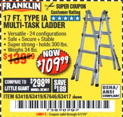 Harbor Freight Coupon 17 FT. TYPE 1A MULTI-TASK LADDER Lot No. 67646/62656/62514/63418/63419/63417 Expired: 5/1/19 - $109.99