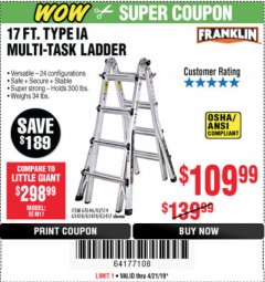 Harbor Freight Coupon 17 FT. TYPE 1A MULTI-TASK LADDER Lot No. 67646/62656/62514/63418/63419/63417 Expired: 4/21/19 - $109.99