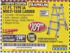 Harbor Freight Coupon 17 FT. TYPE 1A MULTI-TASK LADDER Lot No. 67646/62656/62514/63418/63419/63417 Expired: 10/9/19 - $109.99