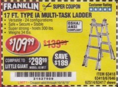 Harbor Freight Coupon 17 FT. TYPE 1A MULTI-TASK LADDER Lot No. 67646/62656/62514/63418/63419/63417 Expired: 10/16/19 - $109.99