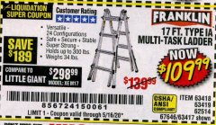 Harbor Freight Coupon 17 FT. TYPE 1A MULTI-TASK LADDER Lot No. 67646/62656/62514/63418/63419/63417 Expired: 6/30/20 - $109.99