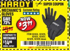 Harbor Freight Coupon MECHANIC'S GLOVES Lot No. 62434/62426/62433/62432/62429/64178/64179/62428 Expired: 10/17/18 - $3.99
