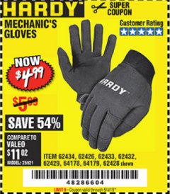 Harbor Freight Coupon MECHANIC'S GLOVES Lot No. 62434/62426/62433/62432/62429/64178/64179/62428 Expired: 5/4/19 - $4.99