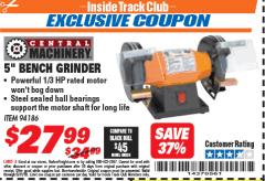 Harbor Freight ITC Coupon 5" BENCH GRINDER Lot No. 94186 Expired: 5/31/18 - $27.99