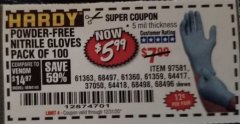 Harbor Freight Coupon POWDER-FREE NITRILE GLOVES PACK OF 100 Lot No. 68496/61363/97581/68497/61360/68498/61359 Expired: 12/31/20 - $5.99