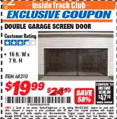 Harbor Freight ITC Coupon DOUBLE GARAGE DOOR SCREEN Lot No. 68310 Expired: 5/31/18 - $19.99
