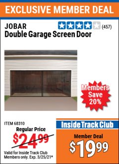 Harbor Freight ITC Coupon DOUBLE GARAGE DOOR SCREEN Lot No. 68310 Expired: 3/25/21 - $19.99
