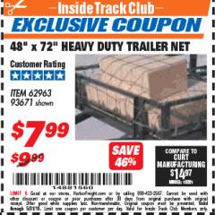 Harbor Freight ITC Coupon 48" X 72" HEAVY DUTY TRAILER NET Lot No. 93671/62963 Expired: 5/31/18 - $7.99