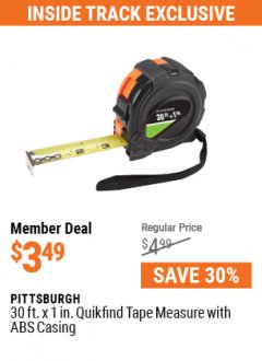 Harbor Freight Coupon 1" x 30 FT. QUICKFIND TAPE MEASURE WITH ABS CASING Lot No. 62460/69081 Expired: 7/1/21 - $3.49