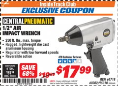 Harbor Freight ITC Coupon 1/2" AIR IMPACT WRENCH Lot No. 60382/61718/95310 Expired: 10/31/19 - $17.99