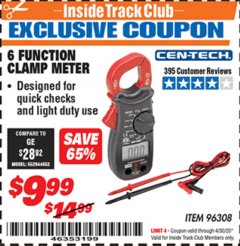 Harbor Freight ITC Coupon 6 FUNCTION DIGITAL MULTIMETER Lot No. 96308 Expired: 4/30/20 - $9.99