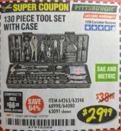 Harbor Freight Coupon 130 PIECE TOOL KIT WITH CASE Lot No. 64263/68998/63091/63248/64080 Expired: 12/31/18 - $29.99