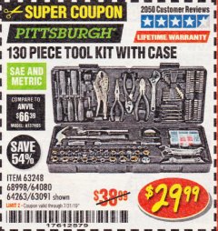 Harbor Freight Coupon 130 PIECE TOOL KIT WITH CASE Lot No. 64263/68998/63091/63248/64080 Expired: 7/31/19 - $29.99