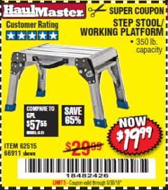 Harbor Freight Coupon STEP STOOL/WORKING PLATFORM Lot No. 66911/62515 Expired: 9/30/18 - $19.99