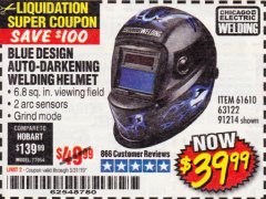 Harbor Freight Coupon AUTO-DARKENING WELDING HELMET WITH BLUE FLAME DESIGN Lot No. 91214/61610/63122 Expired: 5/31/19 - $39.99