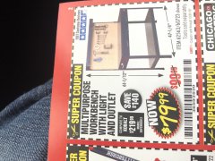 Harbor Freight Coupon MULTIPURPOSE WORKBENCH WITH LIGHTING AND OUTLET Lot No. 62563/60723/99681 Expired: 12/31/19 - $79.99