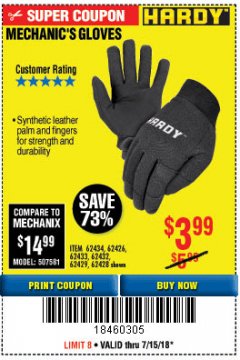 Harbor Freight Coupon MECHANIC'S GLOVES2 Lot No. 64181/64180/64539/62433/64540/62424/64541/62425 Expired: 7/15/18 - $3.99
