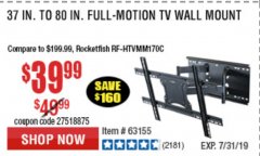 Harbor Freight Coupon FULL MOTION TV WALL MOUNT  Lot No. 64037/63155 Expired: 7/7/19 - $39.99