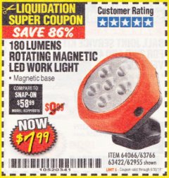 Harbor Freight Coupon ROTATING MAGNETIC LED WORK LIGHT Lot No. 63422/62955/64066/63766 Expired: 6/30/18 - $7.99