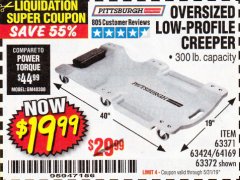 Harbor Freight Coupon LOW-PROFILE CREEPER Lot No. 63424/63371/63372 Expired: 5/31/19 - $19.99