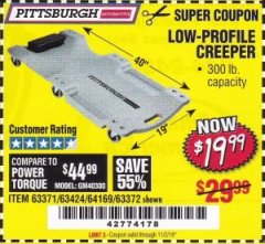 Harbor Freight Coupon LOW-PROFILE CREEPER Lot No. 63424/63371/63372 Expired: 11/2/19 - $19.99