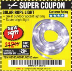 Harbor Freight Coupon SOLAR ROPE LIGHT Lot No. 69297, 56883 Expired: 11/3/18 - $9.99