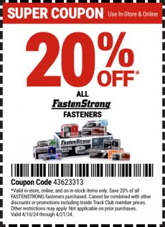 Harbor Freight Coupon 20 percent off coupon expires: 4/21/24